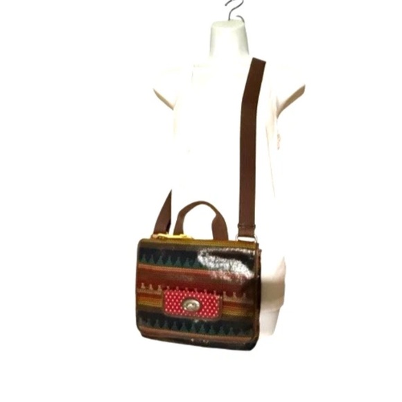 Fossil Key Per Coated Canvas Leather Trim Crossbody Messenger Bag Key charm - Picture 11 of 16